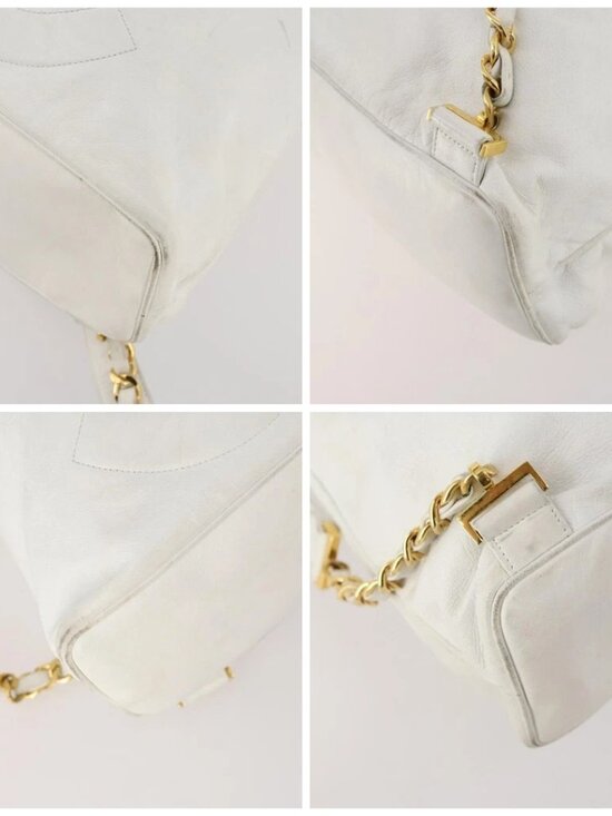 CHANEL Backpack Leather White Gold CC Auth gh1739 main image 11